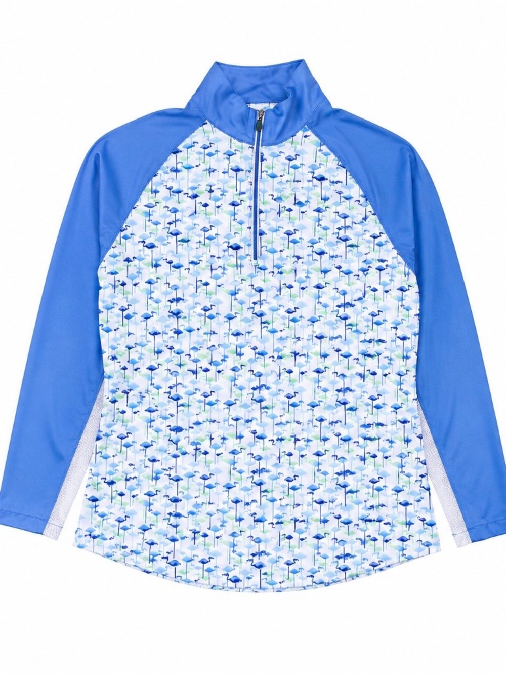 Guy Harvey Flamingo Print Quarter Zip Performance Pullover Blue Women’s XL